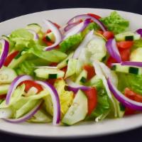 Garden Salad (Individual Size - Serves 1-2) · Vegetarian. Romain and iceberg lettuce, tomatoes, cucumbers, and red onions with your choice...