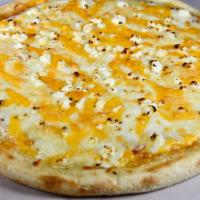 5 Cheese Pizza · Perfect blend of mozzarella, Parmesan, Romano, feta and Cheddar cheese on traditional pizza ...