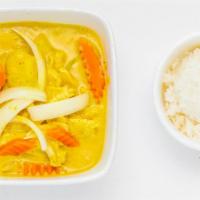 Yellow Curry · Yellow curry paste with coconut milk, onion, potato, carrot, and your choice of protein.