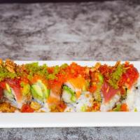 Megabyte · Spicy. In: shrimp tempura and avocado; out: tuna, salmon, avocado, tobiko, wasabi tobiko. Sa...