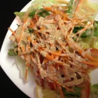 House Salad · Lettuce , carrot shreds, cucumber & tomato, japan miso dressing