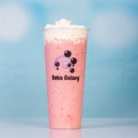Strawberry Odyssey · Strawberry smoothie blended w/ real Strawberry & topped w/  whip cream.  
* Please note a 3r...