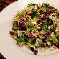 Maroulosalata/Romaine Salad · Chopped romaine lettuce, radicchio, toasted pine nuts Kalamata olives, scallions, dill & cre...