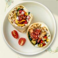 Veggie Medley Burrito · Grilled seasonal vegetables wrapped in a warm tortilla with beans, salsa, hot sauce, and spa...