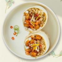 Shrimply Amazing Burrito · Fresh shrimp wrapped in a warm tortilla with beans, salsa, hot sauce, and spanish rice.