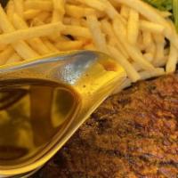 Steak Frites · 8 oz. skirt steak, pommes frites, includes choice of Bordelaise, Roquefort butter, or au poi...