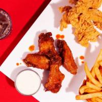 Mix It Up! · 4 crispy fried chicken wings and 4 crispy fried chicken tenders with a choice of side and a ...