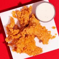 4 Tenders · Hand breaded crispy chicken tenders with your choice of sauce!