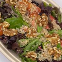 Quinoa Salad (Gluten-free - Vegan) · Spring mix, cherry tomato, quinoa, roasted walnut, Lemon & Olive Oil. Gluten-Free, Vegan.