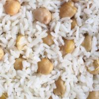Chickpeas & Rice · Boiled chickpeas with Mediterranean spices over rice