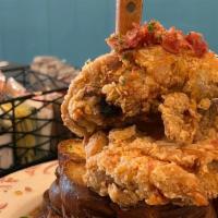 PB’s Fried Chciken French Toast · Buttermilk Fried Chicken, Challah Bread, Bacon Bits  
& Butter Maple
