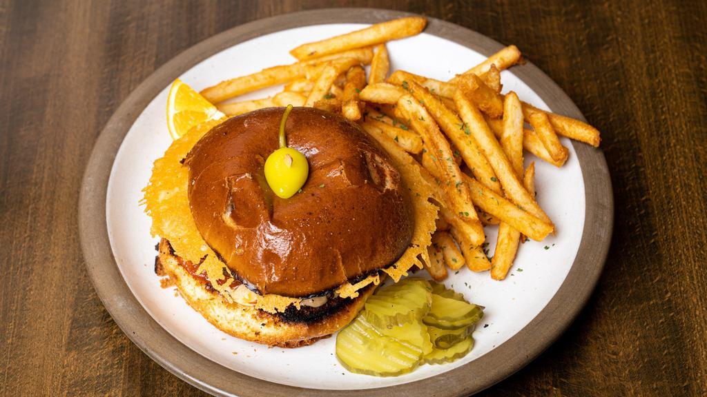 PB's Burger · Niman Ranch Beef, Caramelized Onion, Bacon, Cheddar, Horseradish Aioli, Lettuce, American Bun.