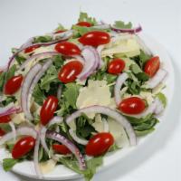 Arugula Salad (Small) · Arugula, cherry tomato, red onion, shredded Parmesan cheese.