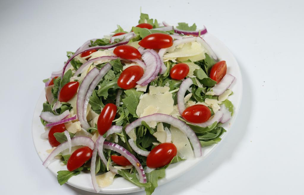 Arugula Salad (Small) · Arugula, cherry tomato, red onion, shredded Parmesan cheese.