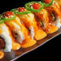 Inferno Scallop · Spicy tuna, cucumber / scallop, jalapeno, spicy sauce.