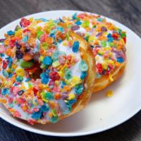 Two Fruity Pebble Donuts/ Oreo · Two vanilla raised donuts with fruity pebbles topping or oreo's (weekends only). Depends on ...