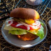 Fried Chicken Sandwich · With sauce choice: BBQ, chipotle, 1000 Island, hula.