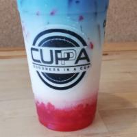 July4 Milk Tea · Decaf Large size only. Homemade Strawberry syrups and  sweet Popping Boba top with our Blue ...