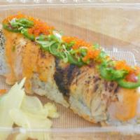 Fireball Roll · inside - spicy tuna, crab, shrimp tempura
outside - tuna, eel, salmon, albacore, seared, jal...