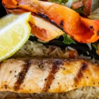 17. Grilled Salmon Salad · come with 1 skewer salmon and garden salad