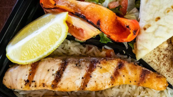 17. Grilled Salmon Salad · come with 1 skewer salmon and garden salad