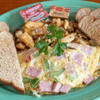 Two Egg Breakfast · Eggs any style with wheat toast and your choice of bacon, sausage, ham, turkey or corned beef.