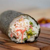 California Hand Roll · A classic made the Poke House way! Creamy crab salad rolled with cucumber, avocado, and sesa...