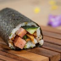Spam Musubi Hand Roll · Our version of the classic Hawaiian snack. Includes freshly seared Spam rolled with cucumber...