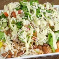 Bowl · Your choice of Mexican rice, beans, lettuce, cabbage, onion, tomato, cilantro, shredded chee...