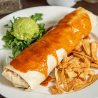 Wet Burrito · Flour tortilla filled with chorizo, onions, potatoes, jack cheese and eggs topped with enchi...