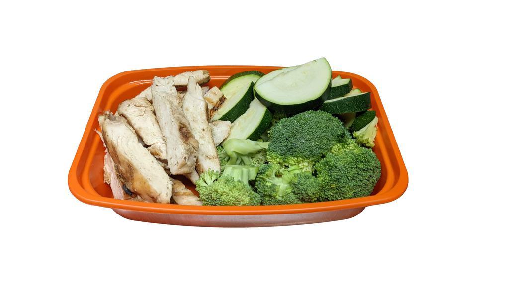 Chicken Breast Meal / Double Veggies · Pick a Flavor of Chicken Breast, Protein Amount, & 2 Cups of Veggies. Add Extras or Side Sauces.