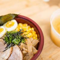  Miso ramen            · House make soup two-piece chashu pork, corn, scallion, menma, nori ,soft egg.