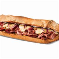 Pastrami & Swiss · Tender Pastrami topped with Swiss cheese, Pickles, Red onion, Mayonnaise & Spicy Brown Musta...