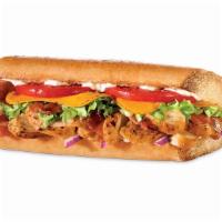 Mesquite Chicken Sub · Oven roasted chicken breast strips, Bacon, Cheddar Cheese, Tomato, Red Onion, Shredded lettu...