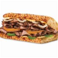 Chipotle Steak & Cheddar · Black angus steak, sautéed peppers & onions, chipotle mayo.