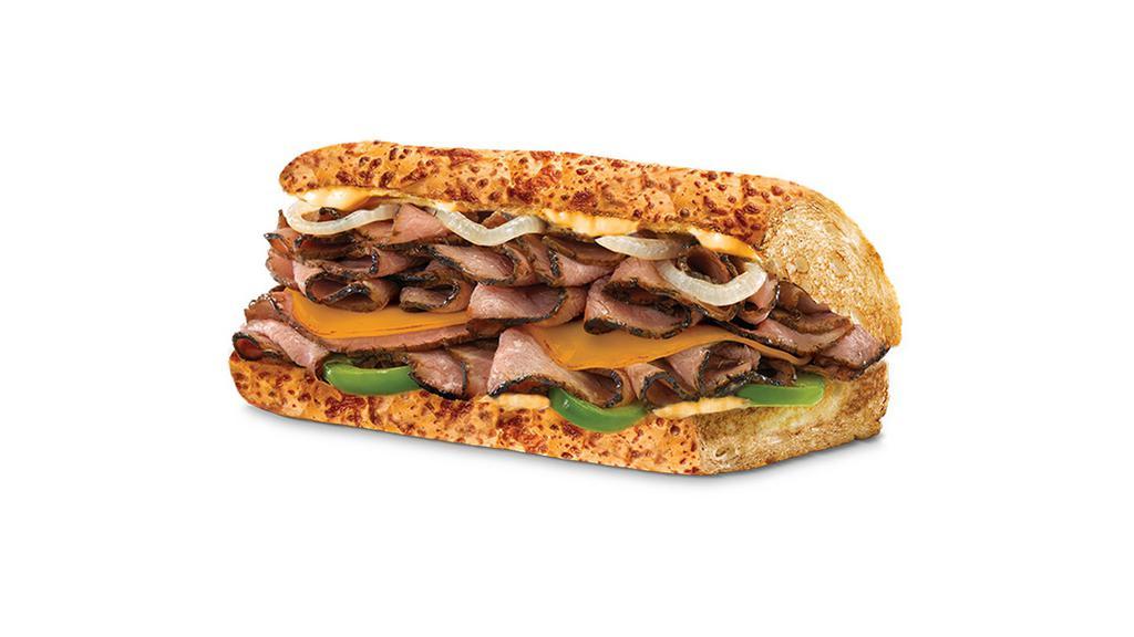 Chipotle Steak & Cheddar (4) · Black Angus steak, sautéed peppers and onions, chipotle mayo. Cal 420.