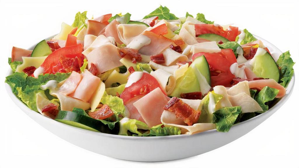 Chef Salad (Full) · Turkey, ham, bacon, Swiss, tomatoes, cucumbers, ranch