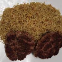 Chapli Kabob · Beef, onion, brown rice, seasoning, oil.