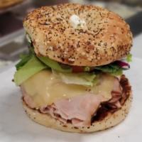 Turkey, Bacon & Egg · Turkey egg bacon on your choice of bagel with sauce cheese and veggies