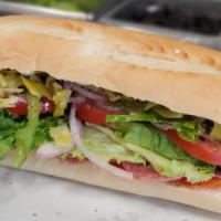Italian Classic · Pepperoni and salami with provolone cheese, lettuce, tomato, onion, green pepper, pepperonci...