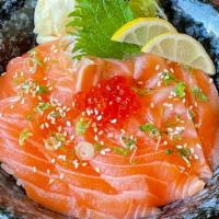 Sake Don · Salmon sashimi over sushi rice.