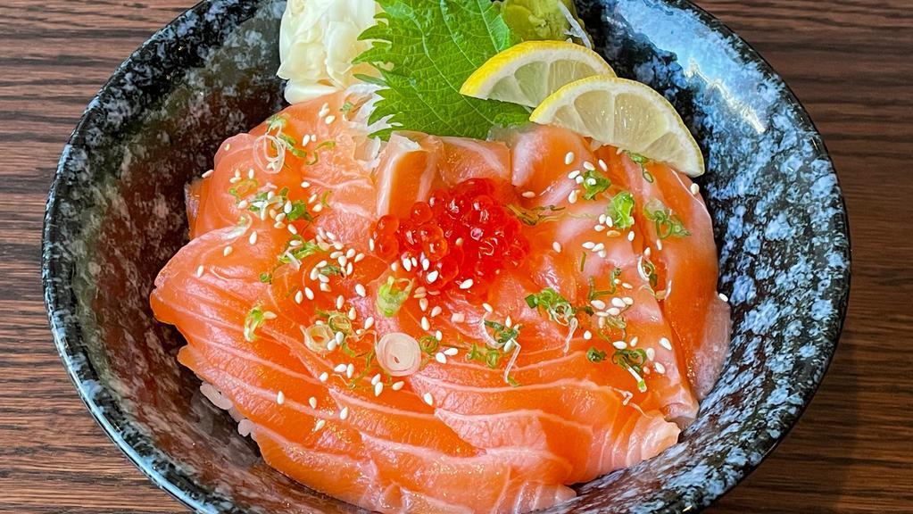 Sake Don · Salmon sashimi over sushi rice.