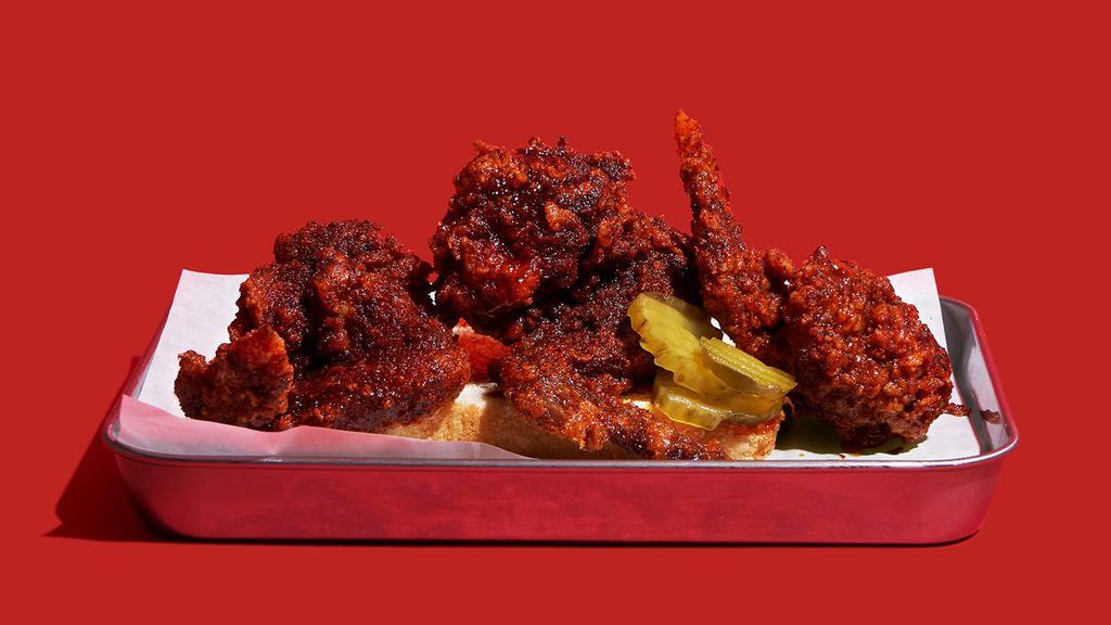 Hot Wings · Six crispy fried, spicy hot chicken wings with choice of dressing.