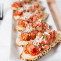 Bruschetta (5) · A blend of free roasted red bell peppers, fresh tomatoes, red onion and spices on crustini b...