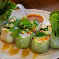 Fresh Avocado Rolls · Vegetarian. Soft rice paper rolls of tofu, avocado, noodle, veggies with tamarind sauce and ...
