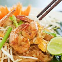 Pad Thai · Thai famous pan-fried noodle of your choice of protein, egg, tofu,
peanut, bean sprout & gre...