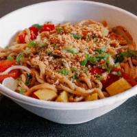 Veggie Garlic Noodles · Marin Root Farms Bok Choy, Shitake Mushrooms, Peppers, Toasted Garlic and Shallots (not avai...