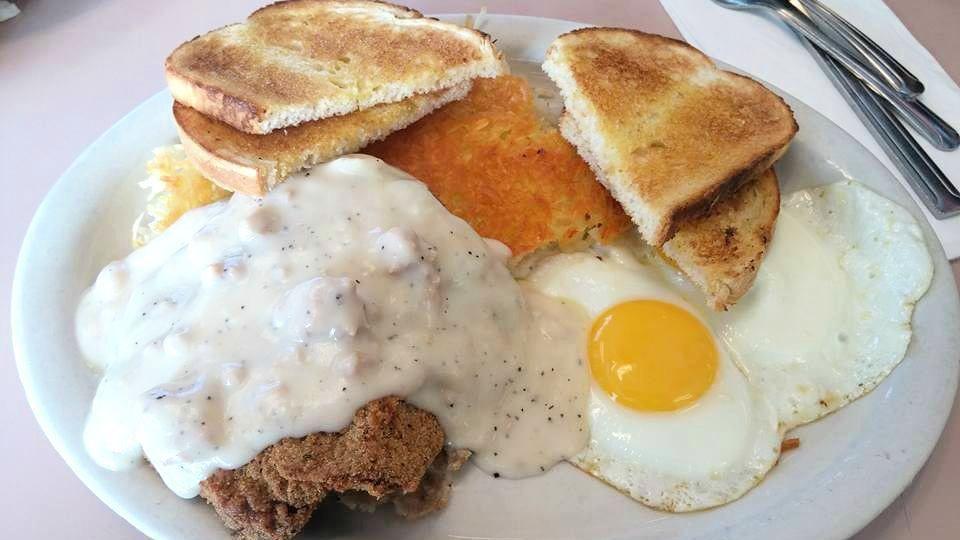 Chicken Fried Steak · Chicken Fried Steak with gravy, two eggs any style served with potatoes and toast

Consumption of undercooked meat, poultry, eggs, or seafood may increase the risk of food-borne illnesses.