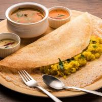 Masala Dosa · Thin pancake made from fermented batter consisting of lentils, rice and masala, served with ...