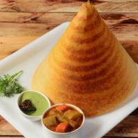 Plain Dosa · Thin pancake made from fermented batter consisting of lentils and rice, served with three ch...